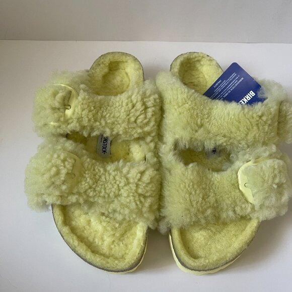 NEW Birkenstock Arizona Big Buckle Shearling Teddy ~ Size 38 ~ Popcorn - Picture 2 of 8